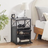 NEW VECELO End Table with USB Ports and Outlets, 24Inch Nightstand with Charging Station and Storage Shelf for Bedroom, Living Room, Charcoal Grey!