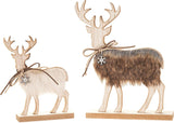 NEW Giftcraft 2pcs Reindeer Christmas Decorations, Brownie and Snowball Christmas Reindeer Figurines, Christmas Decor, Wood & Faux-Fur Reindeer Decor, 13” Large Reindeer Decor with Wood Base