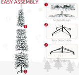 NEW Retails $90, HOMCOM 7 FT Snow-Flocked Artificial Christmas Tree, Slim Pencil Xmas Tree with Realistic Branches, Metal Base, Green