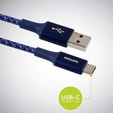 NEW Philips 6 Ft. USB Type C Cable, USB-A to USB-C Blue Durable Braided Fast Charging Cable, Compatible with iPad Pro, MacBook Pro, Samsung Galaxy S10 S9 Note 9 8 S8 Plus, DLC5206UA/37
