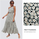 NEW PRETTYGARDEN Women's Floral Maxi Dress 2024 Knot One Shoulder Sleeveless Ruffle Hem Flowy Boho Dresses, Black & White, Sz M, Retails $71+