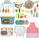 NEW JOYIN Kids Play Kitchen Set, Portable Picnic Basket Toys with Musics &amp; Lights, Includes Color Changing Pretend Play Food, Sink with running water, grill and Oven