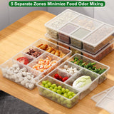 NEW Taiuloo 3 Pack Divided Serving Tray with Lid, 5 Compartment Salad Bar Fridge Organizer, Clear Plastic Snackle Box Container for Veggie, Fruit, Snack, Food Prep