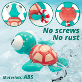 NEW DUCKBOXX XX Pull-String Swimming Sea Friends Bath Toy, No Battery Mold-Free Anti-Rust Interactive Montessori Toy for Kids (Turtle with Swim Ring)