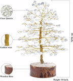 NEW Retails $45, Clear Quartz Tree Handmade Gift Tree of Life Crystal Trees as Home Decor Ornament, Chakra Tree, Feng Shui Tree Bonsai Money Trees for Reiki Healing Office Table Decorations Golden Wire 10 Inch