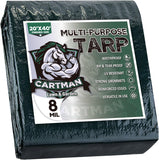 NEW CARTMAN Finished Size 20x40 Feet Waterproof Green Tarp 8 Mil Thick, Multipurpose Protective Cover for Emergency Rain Shelter Camping Tarpaulin, Retails $130