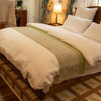 NEW OSVINO Natural Modern Linen Bed End Scarf Runner Protector No Fading Soft, Green Fits All Size Beds, Retails $49+