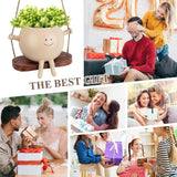 NEW Cute Round Face Planter Pot on a Swing! Hanging Planters for Indoor Outdoor Wall Plants with Drainage Cute Resin Flower Head Plant Pots for Succulent Cactus PLANT NOT INCLUDED