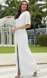 NEW Retails $80 koh koh Womens Long Short Sleeve V-Neck Sexy Slimming Casual Summer Maxi Dress White Sz 2X