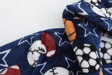 NEW Retails $61, Kids Hooded Bathrobe Soft Plush Hooded Flannel Robe, Sport Print, Sz 11-12 Years