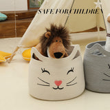 NEW Retails $47, Large Cat Face Cotton Rope Gift Wicker Basket Hamper Wicker for Toys Towels (White)