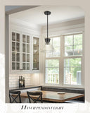 NEW Retails $90, Black Pendant Light, HWH 1-Light 11-Inch Adjustable Hanging Light Fixture, Kitchen Pendant Light with Clear Striped Glass, Matte Black Finich, 5HZG108MIL BK