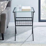 NEW Walker Edison Furniture Company Modern Metal and Glass Square Side Table with Magazine Storage Shelf Living Room Small End Accent Table, 17 Inch, Black, Retails $70+