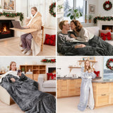 NEW Retails $150, Wearable Heated Blanket Hoodie for Women with Removable FootPocket, Electric Snuggle Heated Blankets with Sleeves Heated Robe Flannel&Sherpa Heating Throw Blanket Shawl with 9Temp for Christmas 50"x80", Grey