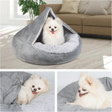 NEW Retails $45, MICOOYO Cozy Cave Dog Bed, Burrowing Dog Beds with Blanket Attached, Snug BeanBag Style Hooded Pet Cuddler Bed for Dogs and Cats, Small, Grey
