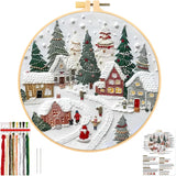NEW JSRQT Christmas Embroidery Starter Kits, DIY Embroidery Needlepoint Supplies Kit for Adults Beginners, Handmade Sewing Craft Set