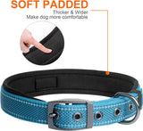 NEW Fida Heavy Duty Dog Collar, Ultra Comfortable Soft Neoprene Padded, Adjustable Reflective Nylon Pet Collar with Durable Metal Belt Buckle for Medium Breeds (M, Blue)