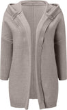 NEW Retails $69, Women Open Front Long Sleeve Hooded Knit Cardigan Sweaters Color Block Outwear Coat, Grey, Fits Sz M/L