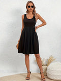 NEW Stylish Solid Color Crew Neck Tank Dress - Women's Casual Sleeveless Ruched Pockets Dress for Spring & Summer - Comfortable, Breathable, Easy to Wear, Black, Sz XL