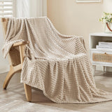 NEW EMME Fleece Blanket, 3D Jacquard Throw Blanket for Couch and Bed, Soft Cozy and Fluffy Blankets Lightweight Luxury Flannel with Geometric Grid Design (Beige, 50'' x 60'')