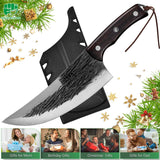 NEW FULLHI High Carbon Steel Forged Butcher Knives for Meat Cutting Full Tang Chef Knife for Outdoor Cooking, Camping includes Sheath