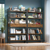 NEW Assembled YAOHUOO Bookshelf with Drawers-31.5 Inches Widen Industrial Book Shelf with Bookend,5Tiers Tall Storage Shelves, Steel Frame Display Rack, Suitable for Bedroom, Office, Living Room, Bathroom, Retails $180
