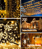 NEW Pipiruew Outdoor 2 Pack 66FT 200 LED Solar Powered IP65 Waterproof with 8 Lighting Modes Fairy Lights, Warm White