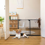 NEW Retails $86, PawHut 29"-58" Wide Pet Gate with Door Dog Gate and Barrier Indoor for Stairs Includes 7", 8", 12" Extensions Kit, 30 Inch Tall Pressure-Mounted Safety Gate, Black