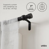 NEW Umbra Cappa Modern 1" Curtain Rod, Includes 2 Matching Finials, Brackets & Hardware, 120” to 180”, Black, Retails $68