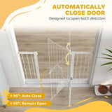NEW Retails $120, PawHut 30"-52" Extra Wide Pet Gate with Small Door, 35" H Dog Gate with Safety Gate Barrier, Stair Pressure Fit, Auto Close, Double Locking, for Doorways, Hallways, White