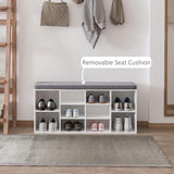 NEW IN BOX Retails $105, HOMCOM Shoe Bench with Storage, Upholstered Entryway Bench with Adjustable Shelves, Cushion for Living Room, Hallway, White