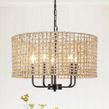 NEW Retails $155, Farmhouse Rattan Chandelier 5 Light Rustic Hand Woven Large Boho Chandeliers for Dining Room Light Fixtures Ceiling Hanging 19" Wicker Drum Pendant Lighting for Kitchen Island Living Room FoyerHallway