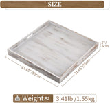 NEW Retails $60+, Hanobe Square Large Ottoman Tray: Extra Large Serving Tray with Handles Rustic Wood Whitewash Decorative Coffee Table Trays Farmhouse Home Decor for Living Room Kitchen Counter 21"