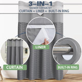 NEW Hotel Fabric Stall Shower Curtain Machine Washable with Snap in Removable Liner Shower Curtain for Bathroom Bathtubs Spa (Grey, 54" (W) X74 (H))
