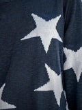 NEW CUPSHE Women Star Print One-Shoulder Sweater Ribbed Trim Long Dolman Sleeves, Navy, Sz L, Retails $50