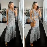 NEW PRETTYGARDEN Women's Floral Maxi Dress 2024 Knot One Shoulder Sleeveless Ruffle Hem Flowy Boho Dresses, Black & White, Sz M, Retails $71+