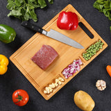 NEW NIUXX Bamboo Cutting Board for Kitchen, Reversible Chopping Board with 3 Built-in Compartments and Juice Grooves, Large Chopping Tray 43 x 32 x 2 cm, Meats Vegetable Bread Fruits Board