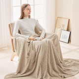NEW EMME Fleece Blanket, 3D Jacquard Throw Blanket for Couch and Bed, Soft Cozy and Fluffy Blankets Lightweight Luxury Flannel with Geometric Grid Design (Beige, 50'' x 60'')