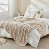 NEW EMME Fleece Blanket, 3D Jacquard Throw Blanket for Couch and Bed, Soft Cozy and Fluffy Blankets Lightweight Luxury Flannel with Geometric Grid Design (Beige, 50'' x 60'')