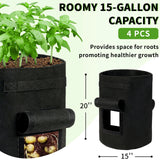 NEW Retails $40, SYITCUN 4 Pack 15 Gallon Potato Growing Bags, Thickened Nonwoven Fabric Grow Bags with 2 Windows & 2 Reinforced Handle, Potato Bags for Growing Potatoes, Vegetable and Fruits