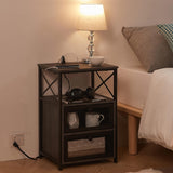 NEW VECELO End Table with USB Ports and Outlets, 24Inch Nightstand with Charging Station and Storage Shelf for Bedroom, Living Room, Charcoal Grey!