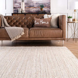 NEW Retails $149, nuLOOM 4' x 6' Rigo Jute Hand Woven Area Rug, Rigo Off-white, Solid Farmhouse Design, Natural Fiber, For Bedroom, Living Room, Dining Room, Hallway, Office, Kitchen, Entryway, Off-White