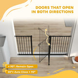 NEW Retails $86, PawHut 29"-58" Wide Pet Gate with Door Dog Gate and Barrier Indoor for Stairs Includes 7", 8", 12" Extensions Kit, 30 Inch Tall Pressure-Mounted Safety Gate, Black