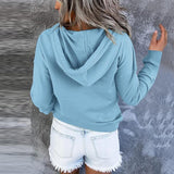 NEW Wreesh Women's pullover, hoodie, women's button placket hoodie, plain pullover, autumn, winter, casual sweatshirt with hood, women's hooded pullover, top, shirts, Blue, Sz M