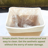 NEW Maxona 9.8" Rectangular Jute Cotton Rope Woven Plant Basket with Handles, White & Brown Color, 1 Pack