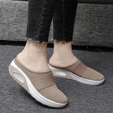 NEW Women's Breathable Mesh Slip on Slides, Garden Shoes Soft Rubber Arch Support Comfortable Casual Walking Wedge Shoes (Khaki, Sz 8.5)