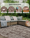NEW Retails $60, Outdoor Rug 5x8 Waterproof Outdoor Carpet Reversible Patio Rug Portable Camping Rug Modern Abstract Plastic Straw RV Rug for Picnic Beach Balcony Pool Deck Foldable Rug, Brown/Beige