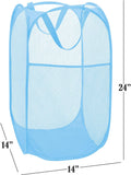 NEW BATTOO Deluxe Strong Mesh Pop up Laundry Hamper Basket with Side Pocket Foldable Hamper for Laundry Room, Bathroom, Kids Room, College Dorm or Travel Light Blue
