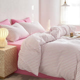 NEW Retails $45, Wake In Cloud - Striped Cotton Duvet Cover Set, Ticking Stripe Vertical Pinstripe Farmhouse, 100% Washed Cotton Bed Bedding Set with Zipper Closure, 3 Pieces, Pink White, Twin Size