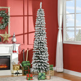 NEW Retails $90, HOMCOM 7 FT Snow-Flocked Artificial Christmas Tree, Slim Pencil Xmas Tree with Realistic Branches, Metal Base, Green